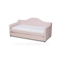 Perry Modern and Contemporary Light Pink Velvet Fabric Upholstered and Button Tufted Twin Size Daybed with Trundle
