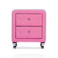 Stella Crystal Tufted Pink Leather Modern Nightstand