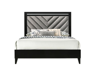 ACME Chelsie Eastern King Bed #color_Gray Fabric & Black