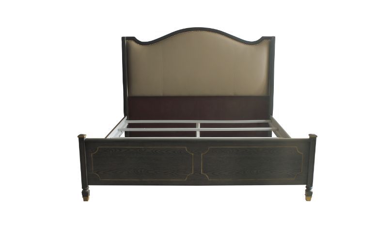 ACME House Marchese California King Bed #color_Tan PU & Tobacco Finish