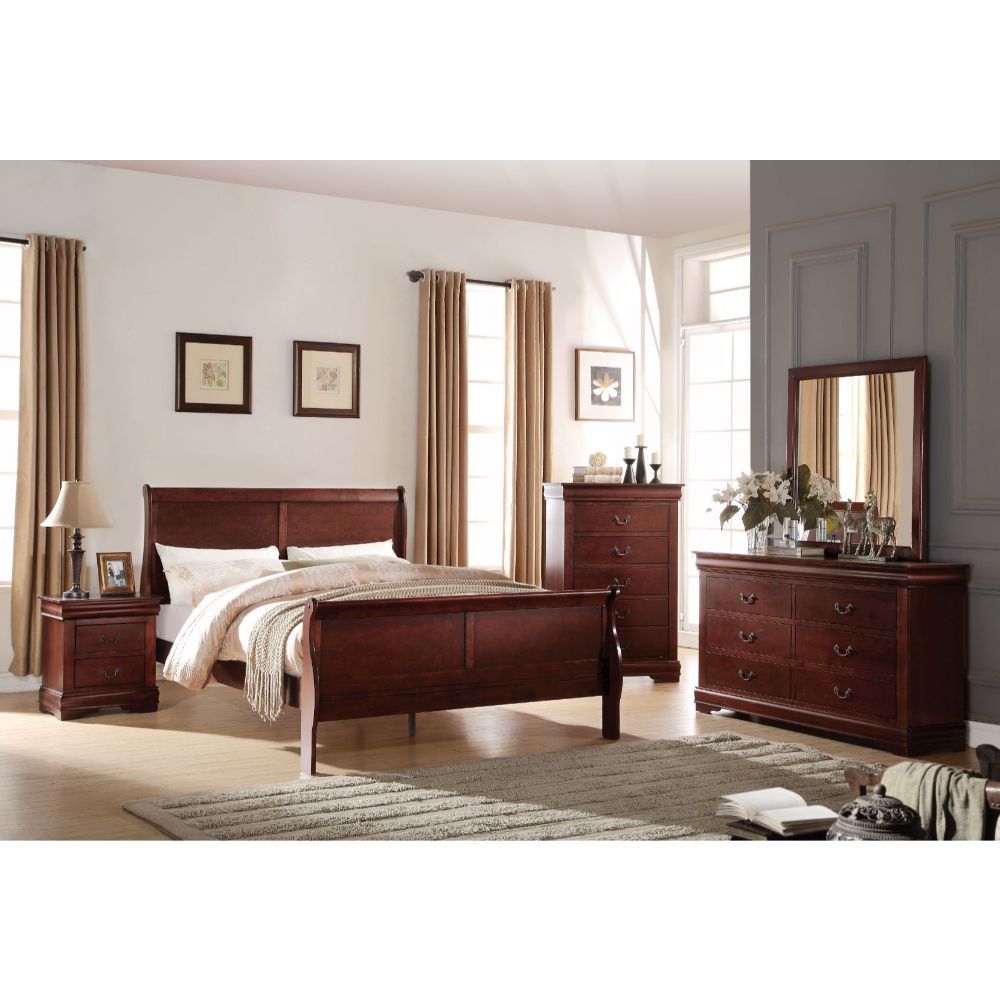 ACME Louis Philippe Eastern King Bed #color_Cherry