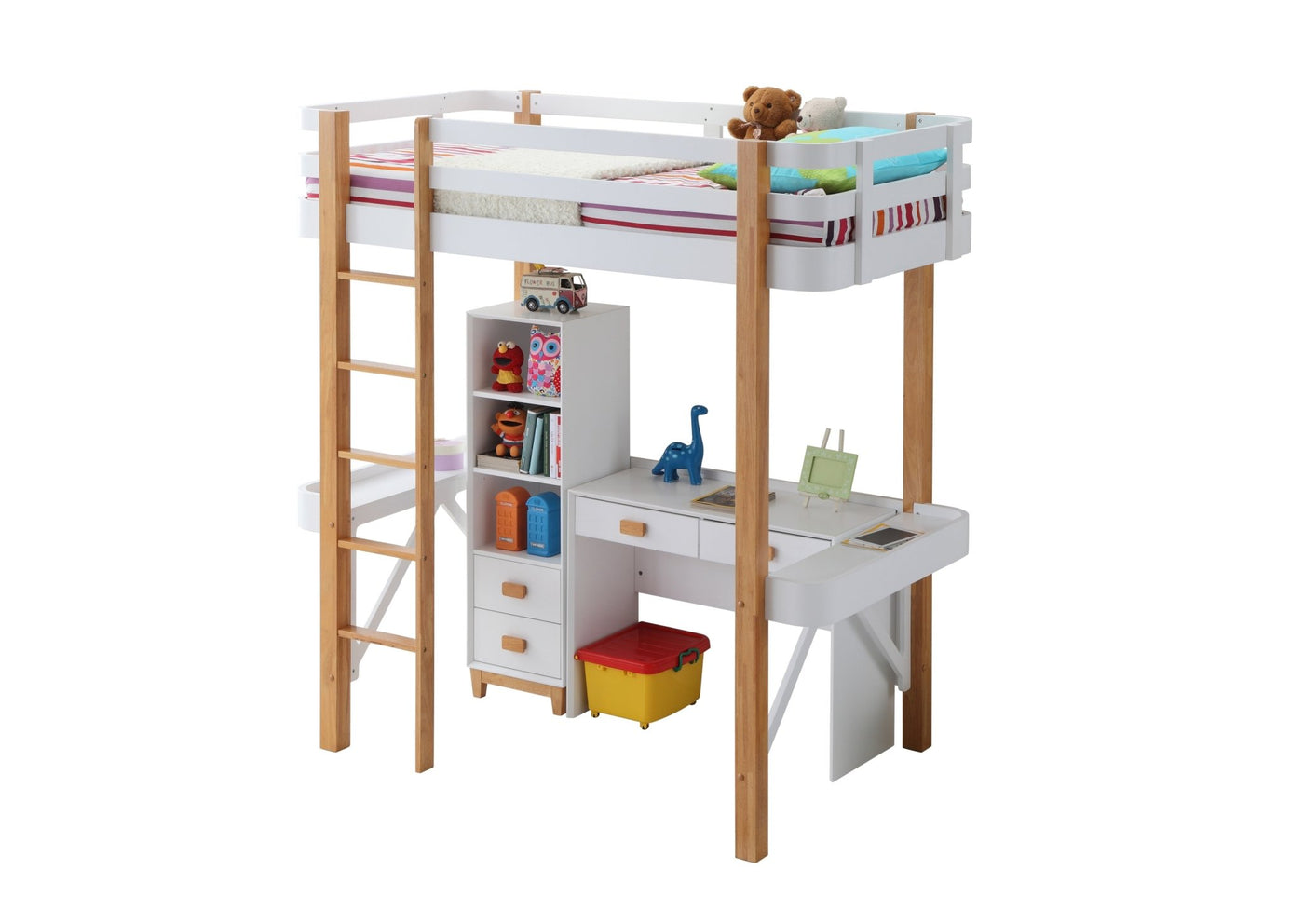 Rutherford Twin Loft Bed with Bookshelf and Desk