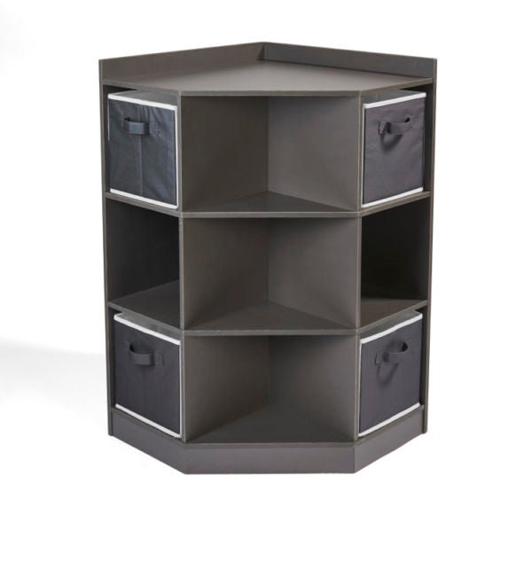 Three Bin Stackable Storage Cubby - Woodgrain/Gray - Badger Basket