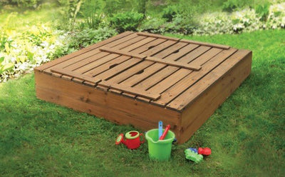Covered Convertible Cedar Sandbox with Two Bench Seats
