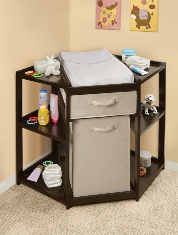 Diaper Corner Baby Changing Table with Hamper and Basket