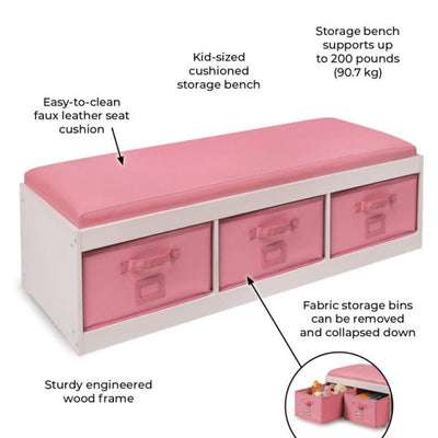 Kid's Storage Bench with Cushion and Three Bins