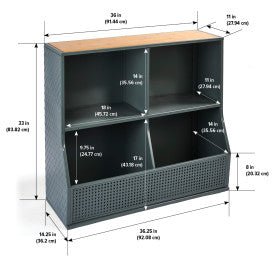 Metal and Bamboo Multi-Bin Storage Cubby - Charcoal/Natural