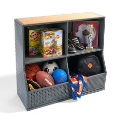 Metal and Bamboo Multi-Bin Storage Cubby - Charcoal/Natural