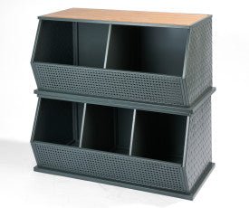 Metal and Bamboo Three Bin Stackable Storage Cubby - Charcoal/Natural