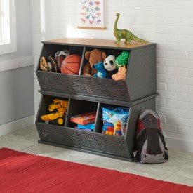 Metal and Bamboo Two Bin Stackable Storage Cubby - Charcoal/Natural