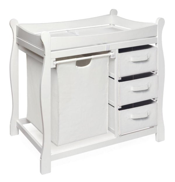 Sleigh Style Baby Changing Table with Hamper and 3 Baskets