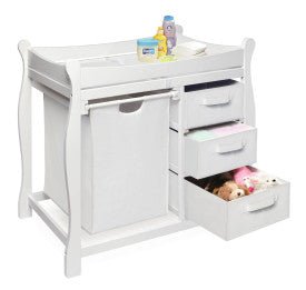 Sleigh Style Baby Changing Table with Hamper and 3 Baskets