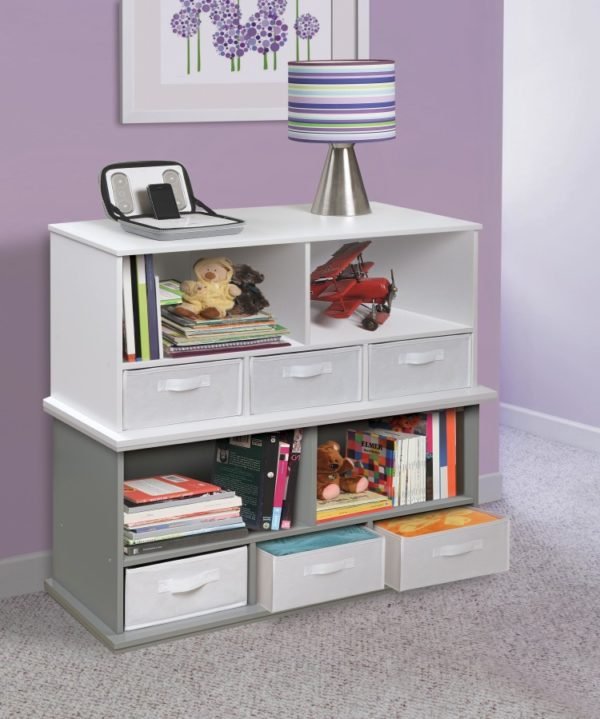 Stackable Shelf Storage Cubby with Three Baskets