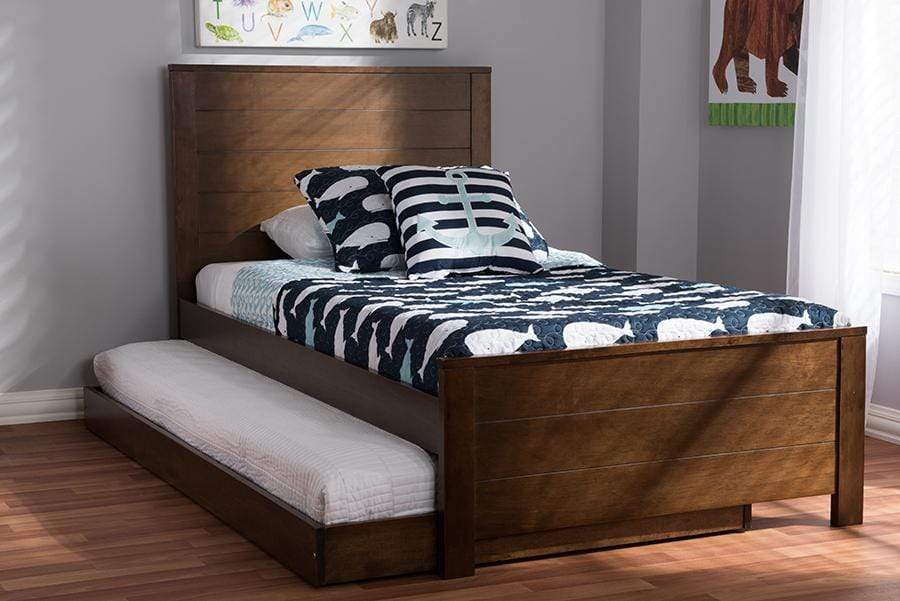 Catalina Modern Classic Mission Style Brown-Finished Wood Twin Platform Bed with Trundle