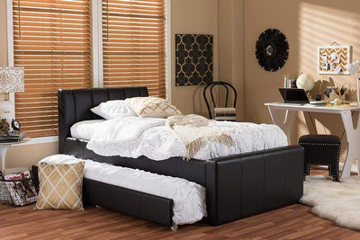 Cosmo Modern and Contemporary Black Faux Leather Twin Size Trundle Bed