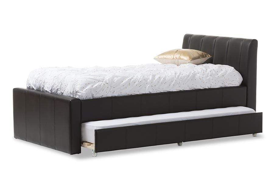 Cosmo Modern and Contemporary Black Faux Leather Twin Size Trundle Bed
