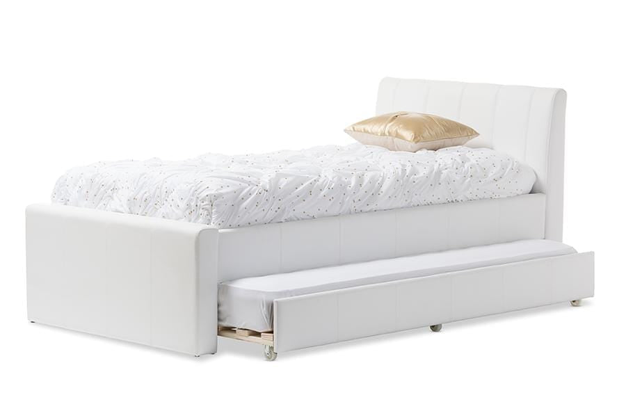 Cosmo Modern and Contemporary White Faux Leather Twin Size Trundle Bed
