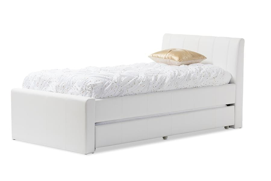 Cosmo Modern and Contemporary White Faux Leather Twin Size Trundle Bed