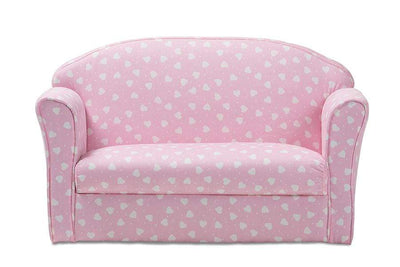 Erica Modern and Contemporary Pink and White Heart Patterned Fabric Upholstered Kids 2-Seater Sofa