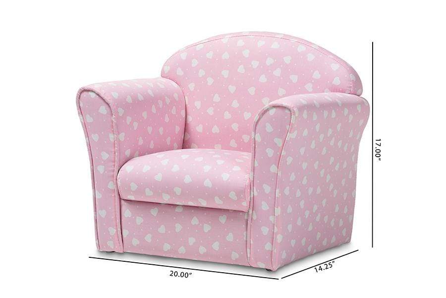 Erica Modern and Contemporary Pink and White Heart Patterned Fabric Upholstered Kids Armchair