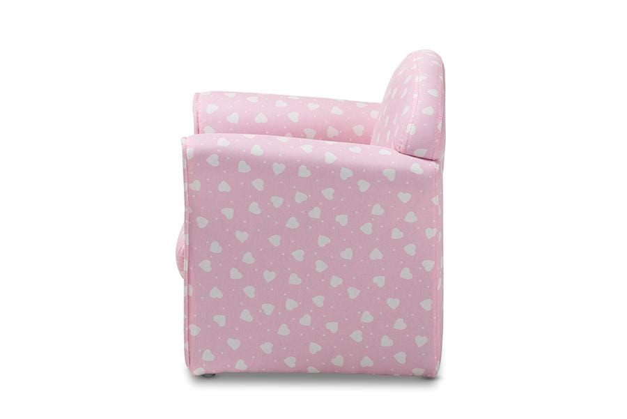 Erica Modern and Contemporary Pink and White Heart Patterned Fabric Upholstered Kids Armchair