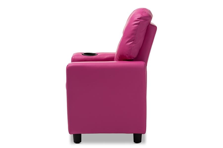 Evonka Modern and Contemporary Magenta Pink Faux Leather Kids Recliner Chair
