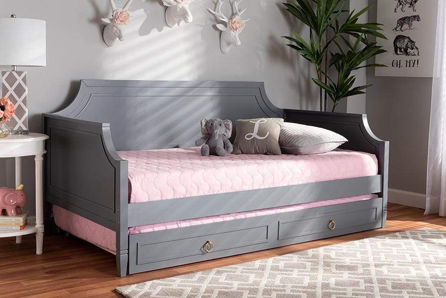 Mariana Classic and Traditional Grey Finished Wood Twin Size Daybed with Trundle