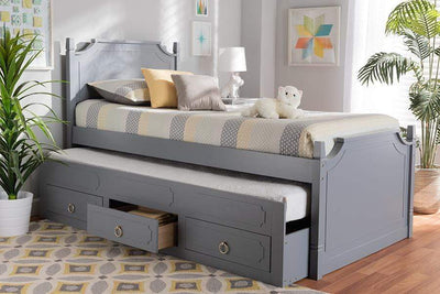 Mariana Traditional Transitional Grey Finished Wood Twin Size 3-Drawer Storage Bed with Pull-Out Trundle Bed