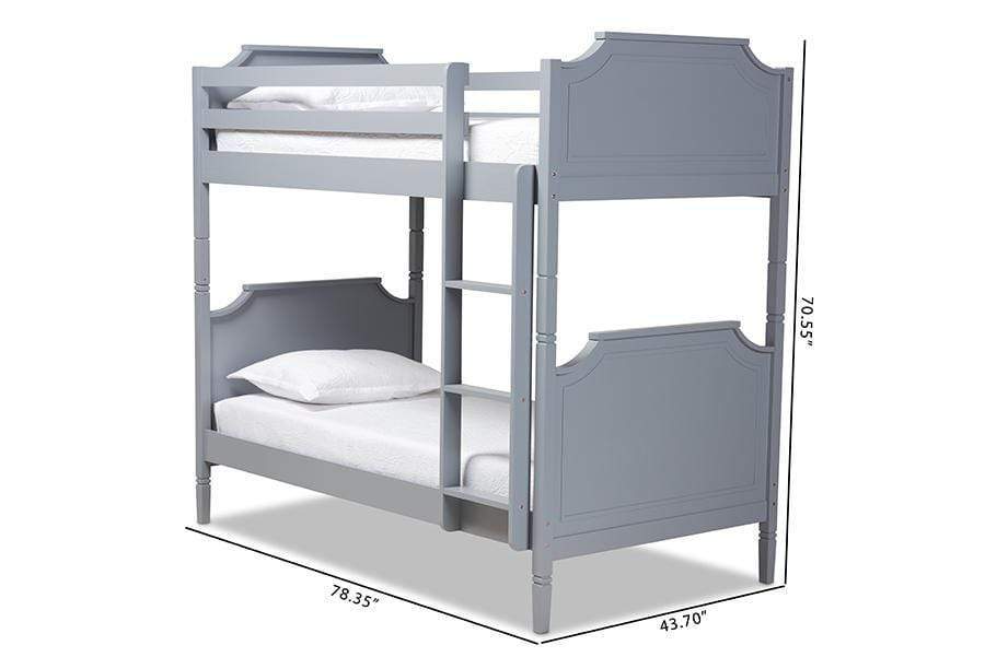 Mariana Traditional Transitional Grey Finished Wood Twin Size Bunk Bed
