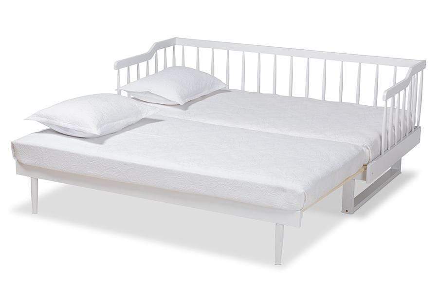 Muriel Modern and Transitional White Finished Wood Expandable Twin Size to King Size Spindle Daybed