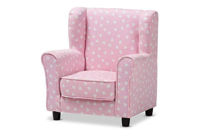 Selina Modern and Contemporary Pink and White Heart Patterned Fabric Upholstered Kids Armchair