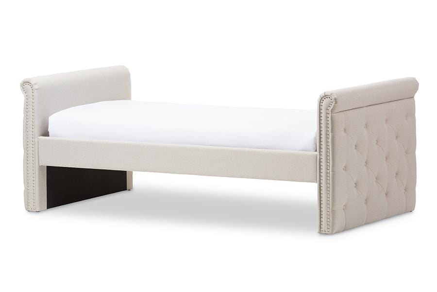 Swamson Modern and Contemporary Beige Fabric Tufted Twin Size Daybed with Roll-out Trundle Guest Bed