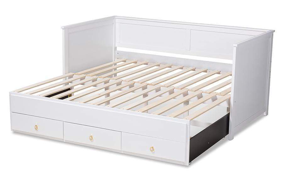 Thomas Classic and Traditional White Finished Wood Expandable Twin Size to King Size Daybed with Storage Drawers