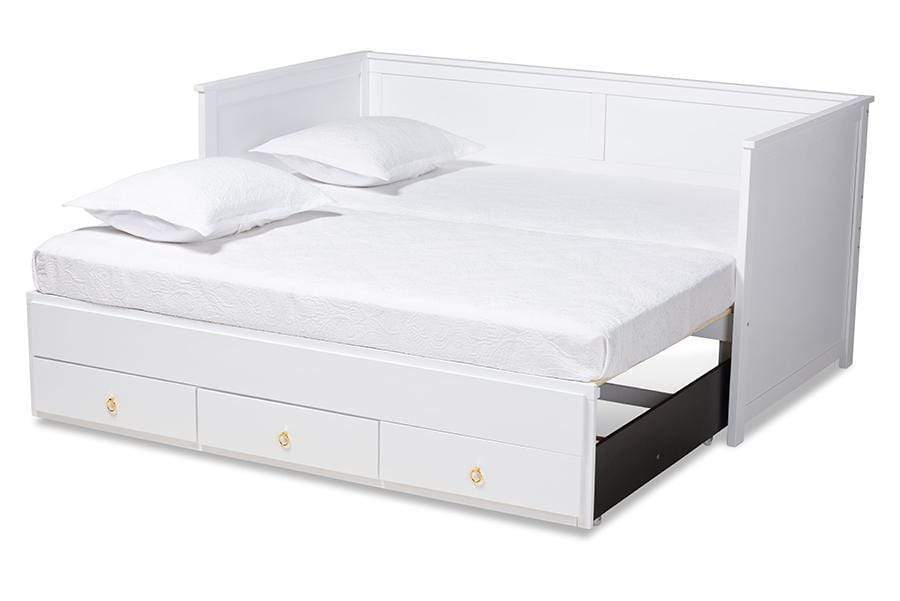 Thomas Classic and Traditional White Finished Wood Expandable Twin Size to King Size Daybed with Storage Drawers