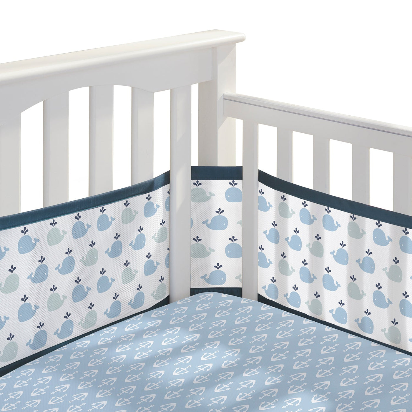 Breathable Baby 3 Piece Classic Crib Bedding Set, Little Whale Navy