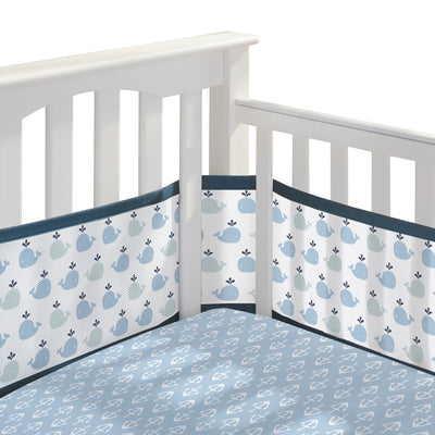Breathable Baby 3 Piece Classic Crib Bedding Set, Little Whale Navy