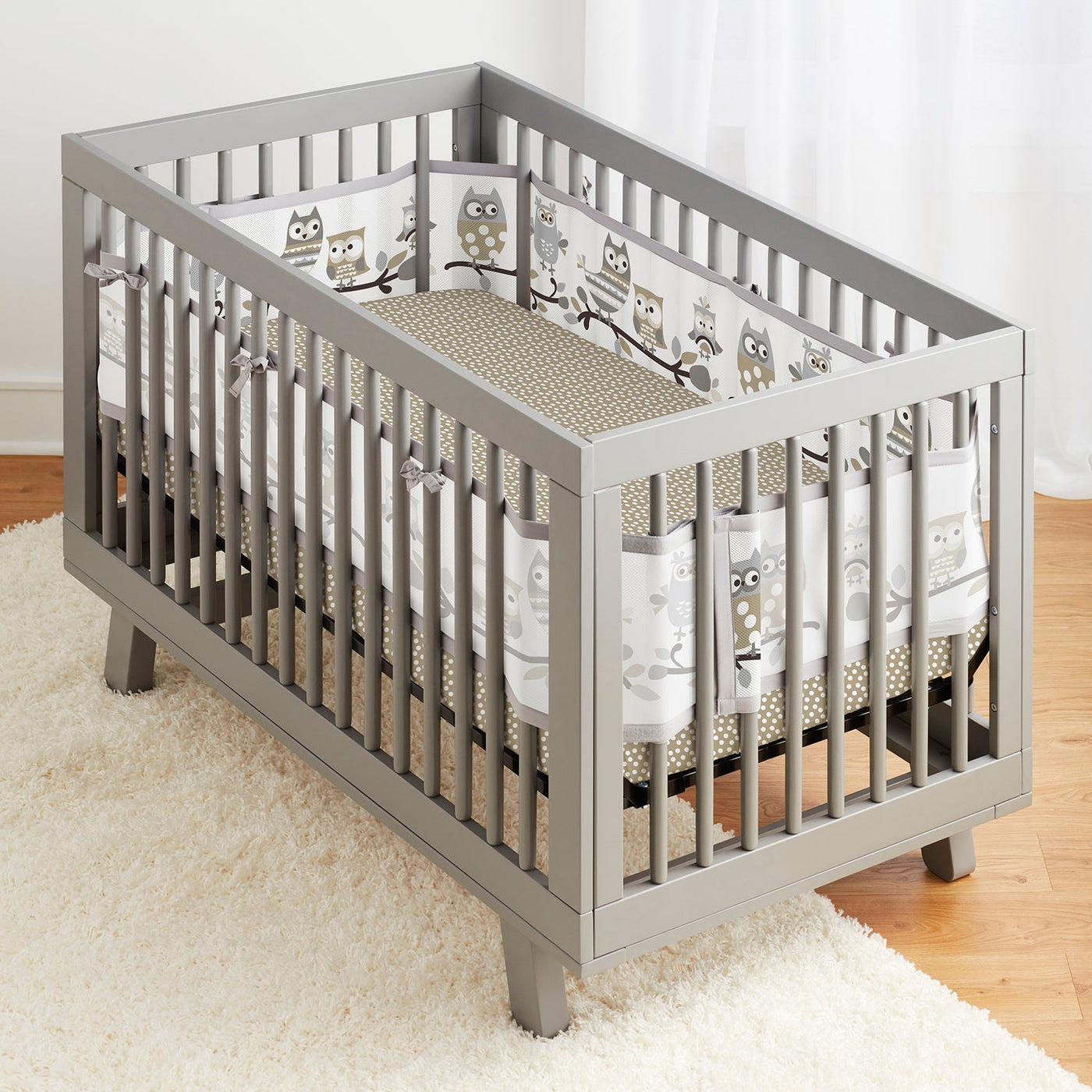 Breathable Baby 3 Piece Classic Crib Bedding Set, Owl Fun Gray