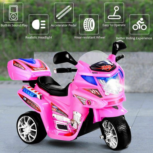 3 Wheel Kids Ride On Motorcycle 6V Battery Powered Electric Toy Power Bicyle New-pink