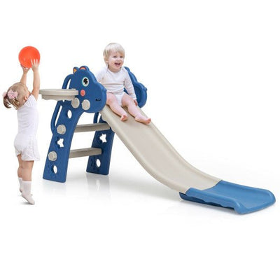 3 in 1 Kids Slide Baby Play Climber Slide Set with Basketball Hoop -Blue