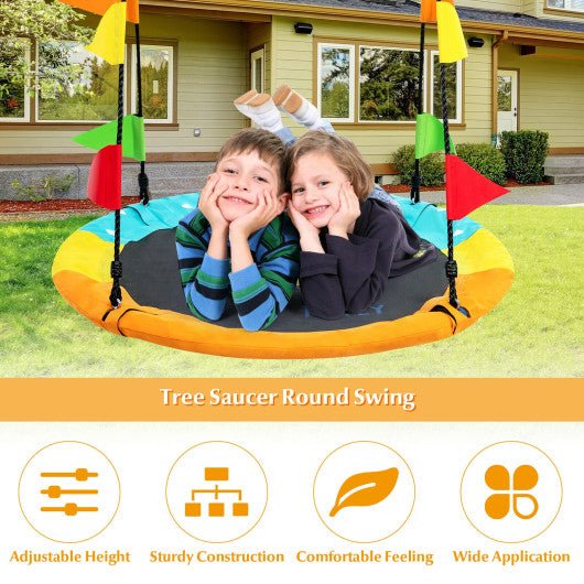 40 Inch Indoor Outdoor Flying Saucer Tree Swing with Hanging Strap
