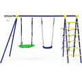 5-In-1 Outdoor Kids Swing Set with A-Shaped Metal Frame and Ground Stake