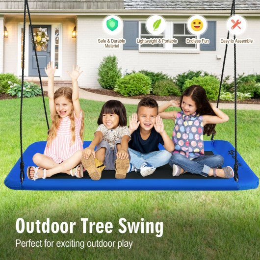 60 Inches Platform Tree Swing Outdoor with  2 Hanging Straps-Blue
