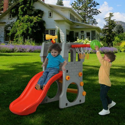 Children Castle Slide with Basketball Hoop and Telescope