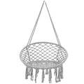Hanging Macrame Hammock Chair with Handwoven Cotton Backrest-White
