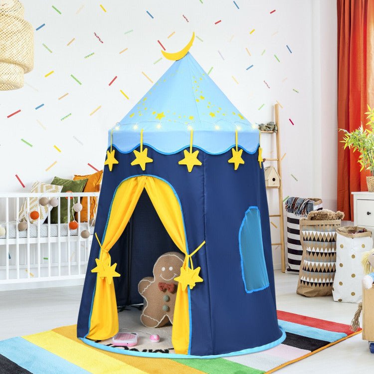 Indoor Outdoor Kids Foldable Pop-Up Play Tent with Star Lights Carry Bag