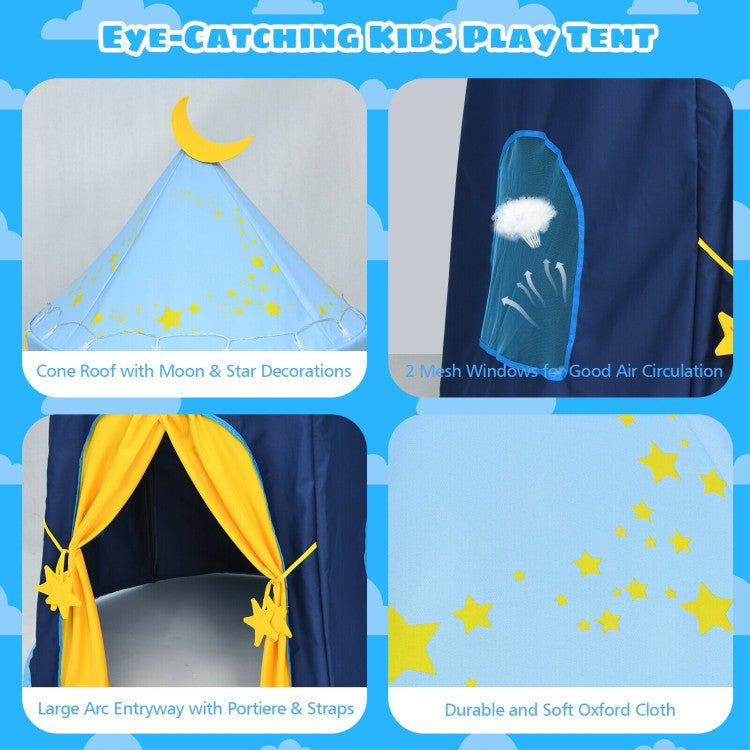 Indoor Outdoor Kids Foldable Pop-Up Play Tent with Star Lights Carry Bag