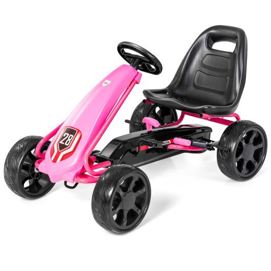 Costway Go Kart Pedal Car Kids Ride On Toys Pedal Powered 4 Wheel Adjustable Seat - Pink