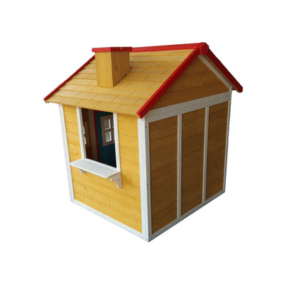 Traditional Outdoor Wooden Playhouse with Door, Windows, Serving Station, and Flower Pot Sills