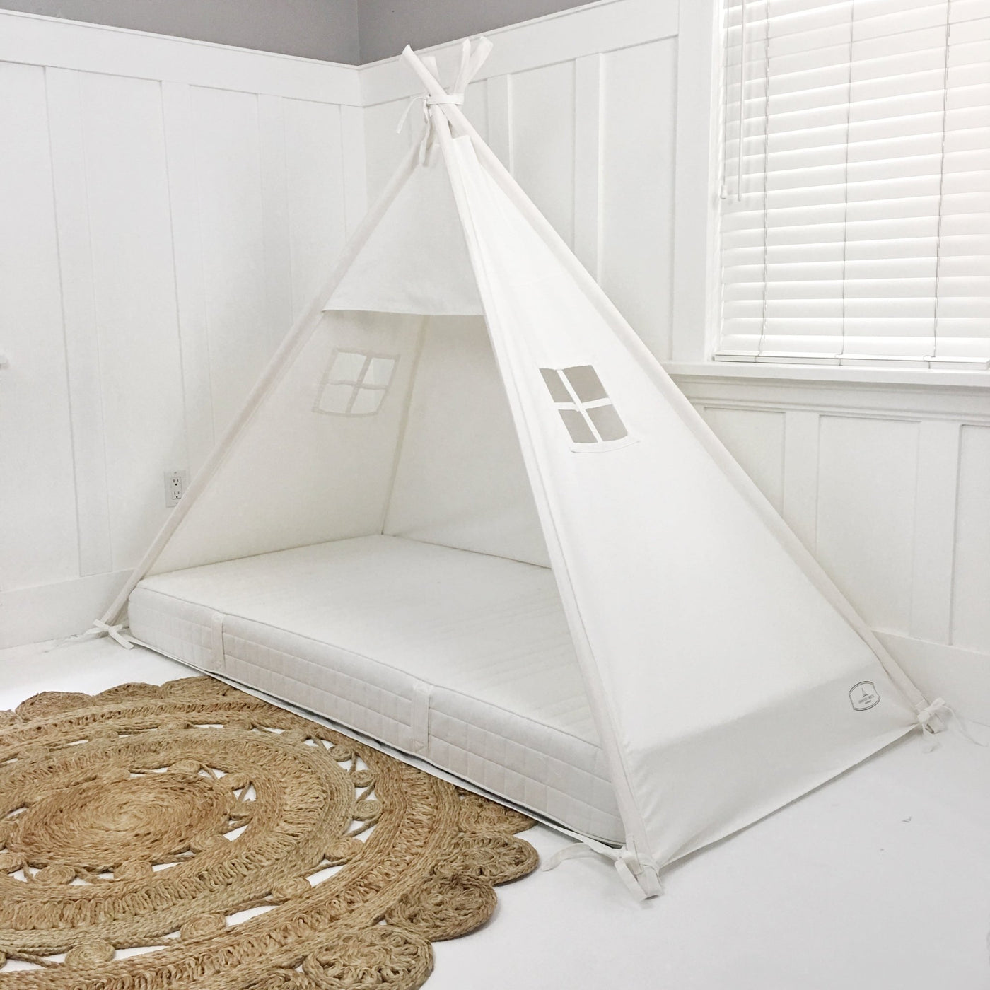 Play Tent Canopy Bed in White Cotton Canvas