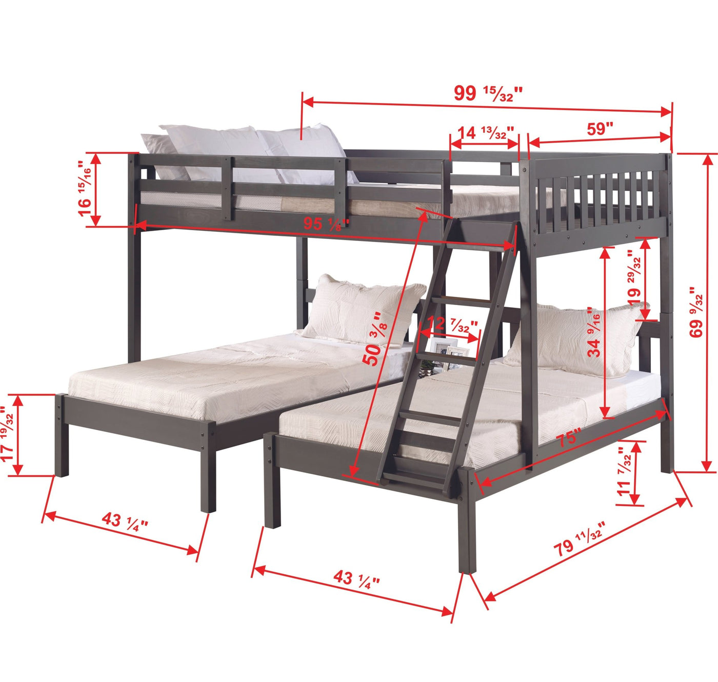 Donco Full Over Double Twin Bed Loft Bunk In #color_Dark-Grey